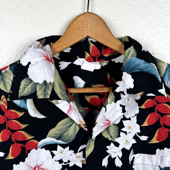 Vintage Malihini Shirt Sz XL Black Floral Hibiscus Short Sleeve Button Up Hawaii - Picture 2 of 5
